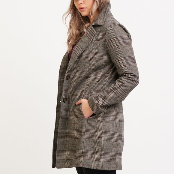 DEX Two Button Longline Brown Plaid Blazer - Picture 2 of 8